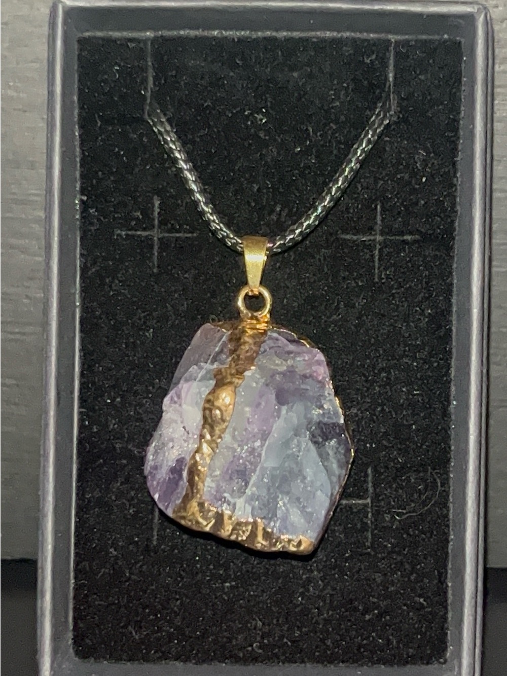 Raw Amethyst Pendant Necklace with Gold Accent - Purple
